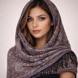 Pashmina Scarf Unisex Large Size 75x27" Multicolor Paisley Pattern 100% Pashmina